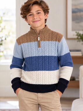 Gymboree Boys Colorblock Cable Knit Quarter Zip Sweater Size 12